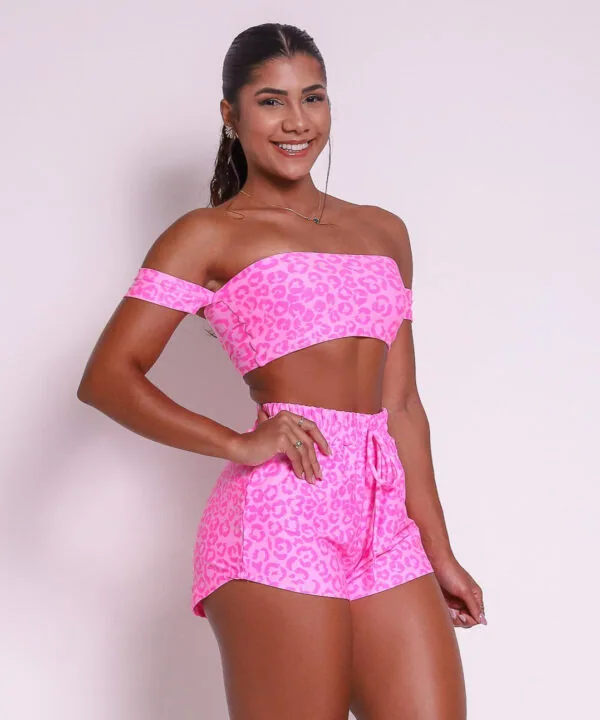 Conjunto Fitness Onça Barbie Rosa